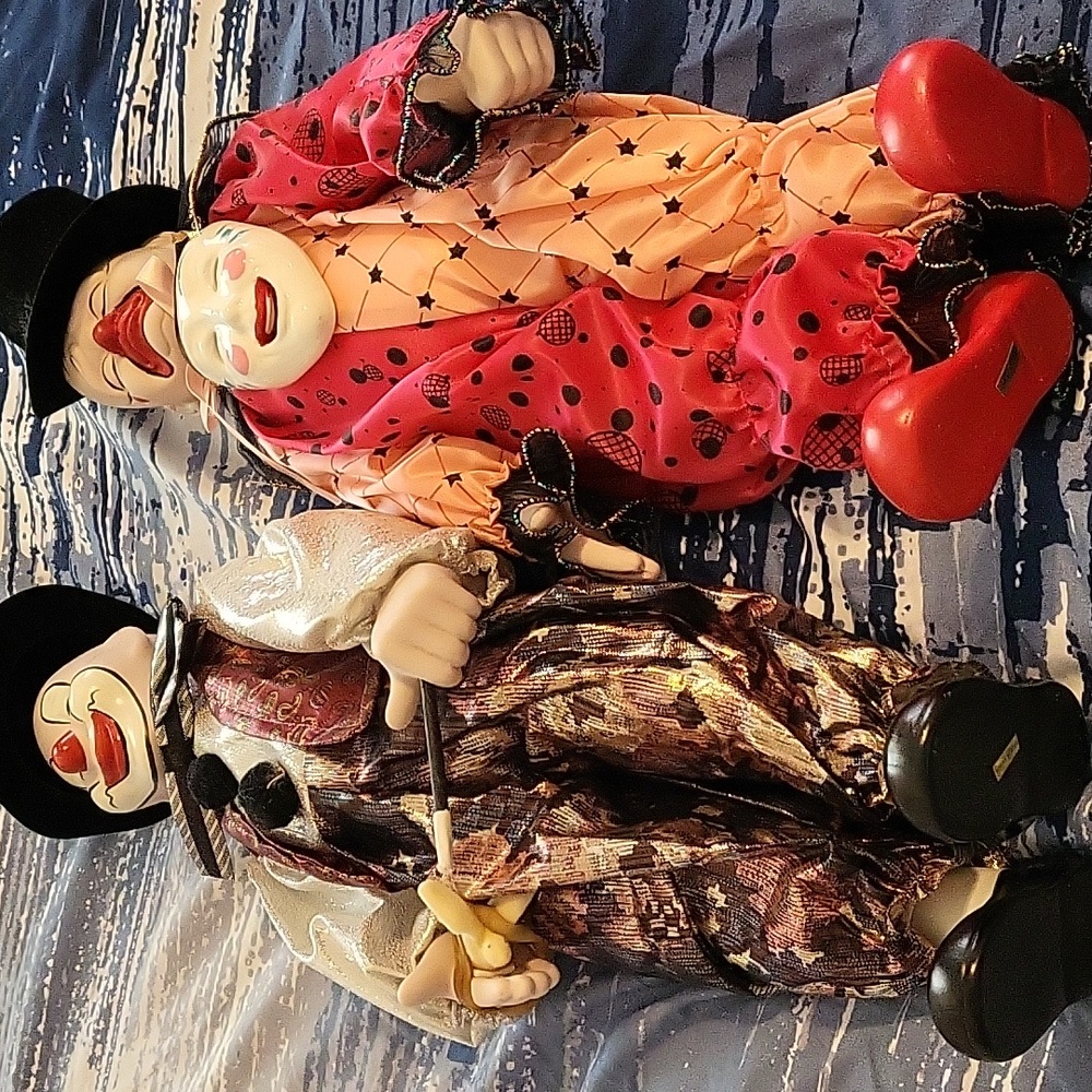 Magical Max and Sad Sam porcelain 16" clowns